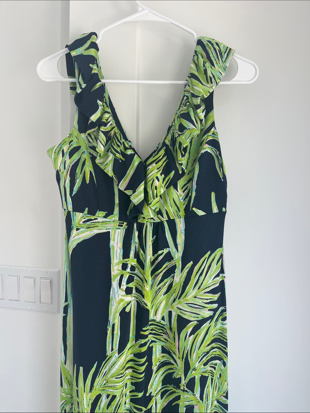 Lilly Pulitzer Navy and Lime Green Palm-Print Maxi Dress - Picture 3 of 9